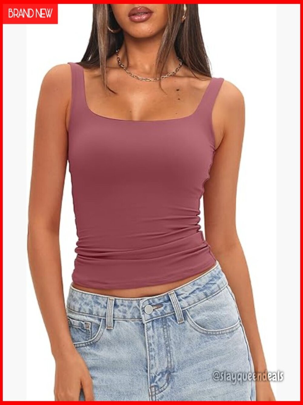 Women's Padded Square Neck Tank Top Built-in Bra Double Layer Sleeveless